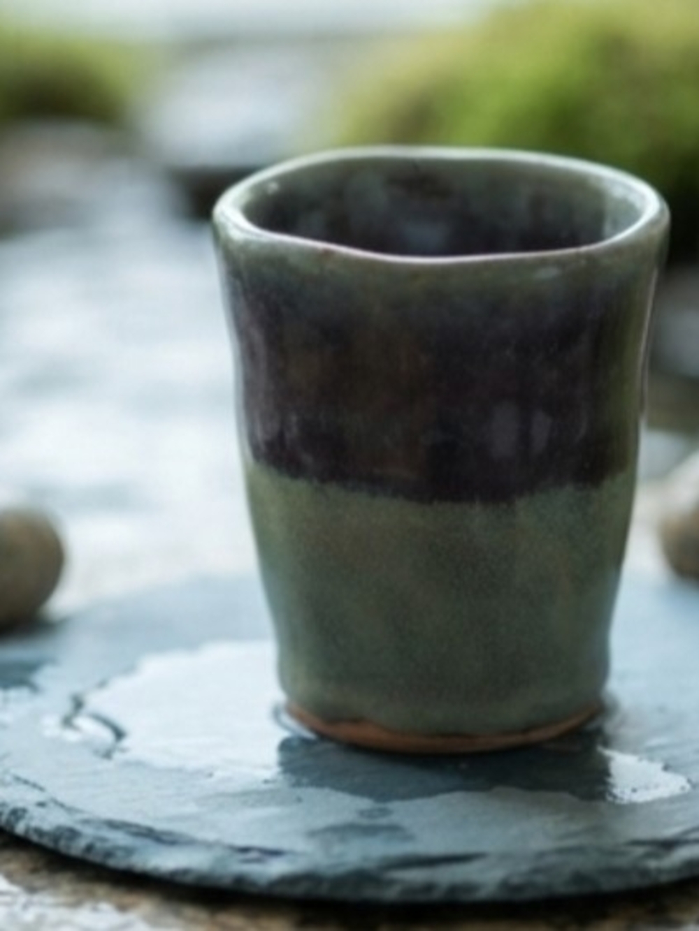 Handmade Studio Pottery Mini Pourer Pitcher Sage Green Plum Glaze Stoneware